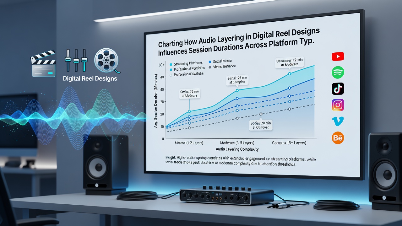 Comparative session duration charts for audio-layered reels on desktop versus mobile devices