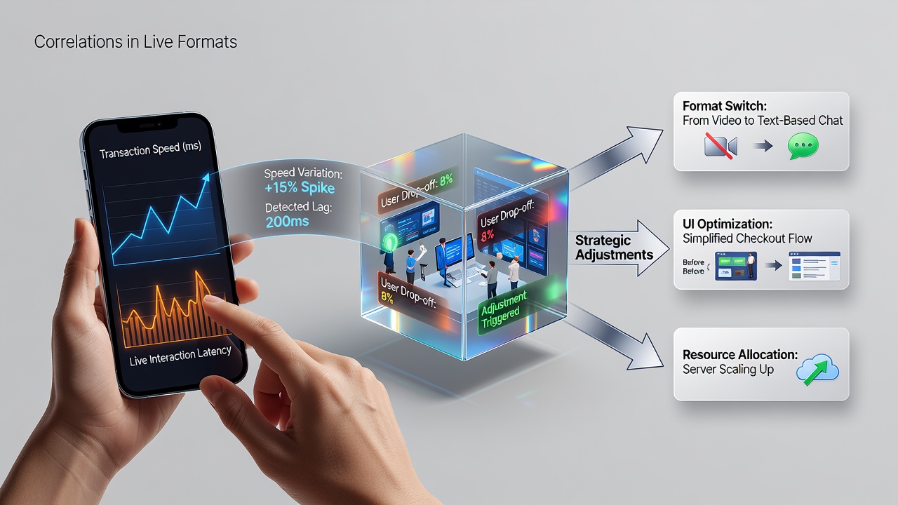 Mobile device displaying live interaction interface with transaction indicators