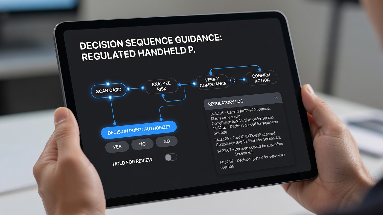 Close-up view of decision buttons and timer elements in a regulated mobile card game interface