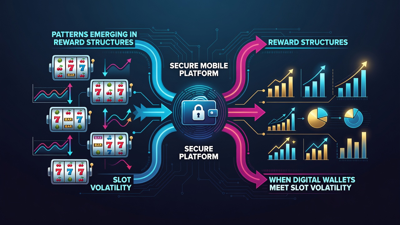 Secure mobile platform dashboard displaying slot volatility charts alongside digital wallet reward balances and encryption status indicators