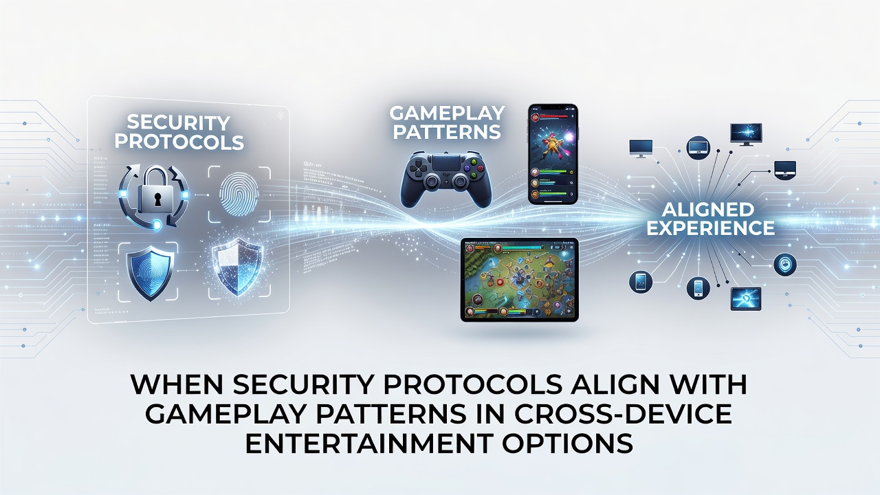 Cross-device entertainment setup showing secure login flows between mobile and desktop gaming interfaces